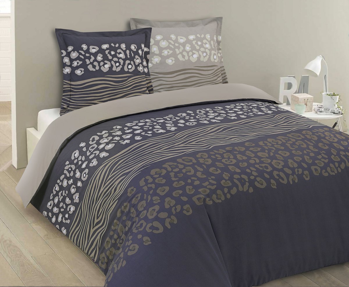 VISION Wild - Tweezijdig omkeerbaar Dekbedovertrekset - 100% katoen: zacht en soepel - Kingsize - Dekbedovertrek 260 x 240 cm met 2 bijhorende slopen - Beige / Grijs - Oekotex gecertificeerd