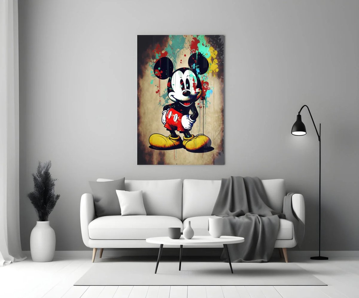 Insigne Art Glasschilderij – Reuzenmuis – Moderne Wanddecoratie - 140x90 cm Kleurrijk