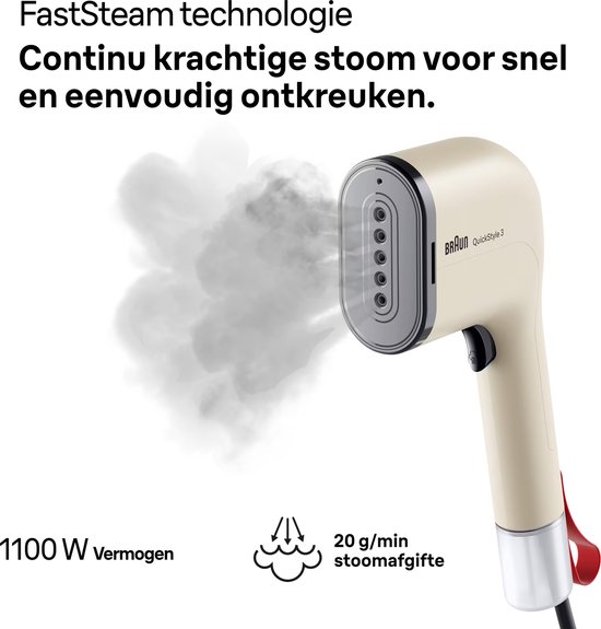 Beige Braun QuickStyle 3 kledingstomer met stoom en specificaties.