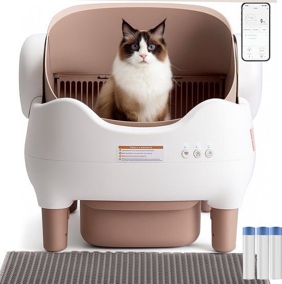 Automatische Kattenbak XXL 76L Zelfreinigend Elektrisch App-bediening Stil Geurvrij Geschikt voor Meerdere Katten