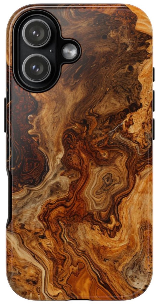 Luxe Burlhoutstructuur met Glanzende Afwerking – Telefoonhoesje Geschikt voor iPhone 17
