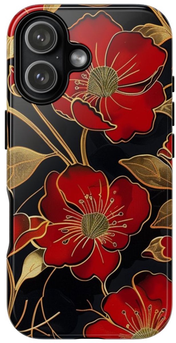Rood-Gouden Bloemenpatroon – Telefoonhoesje Geschikt voor iPhone 17