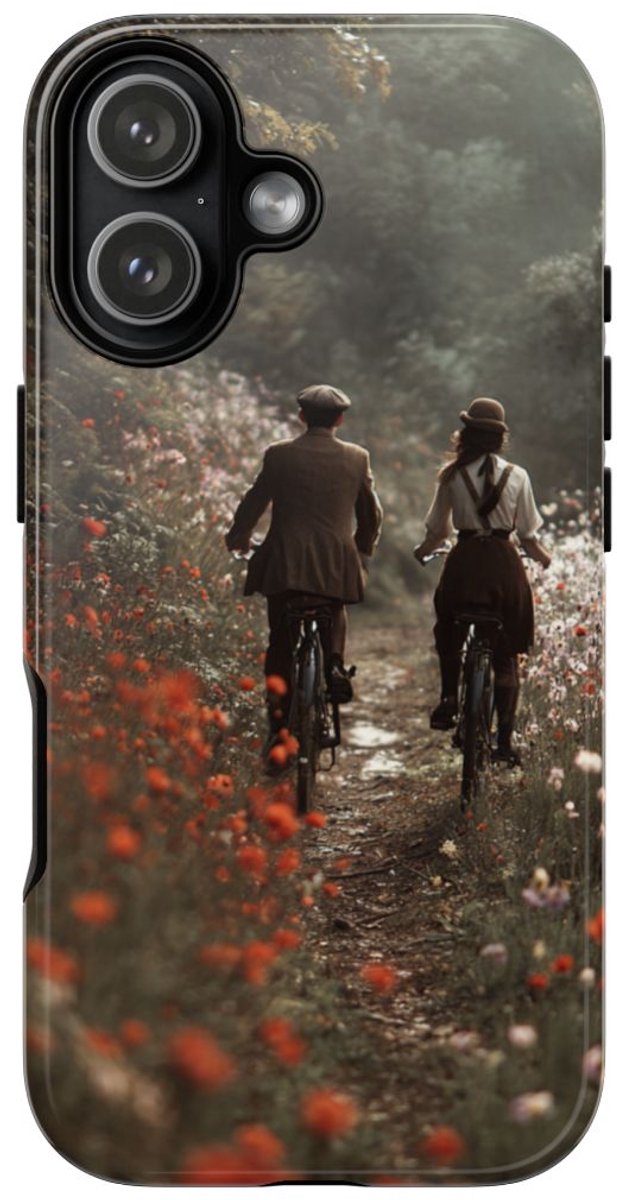 Fietsend Stelletje op Bloemenpad – Telefoonhoesje Geschikt voor iPhone 17