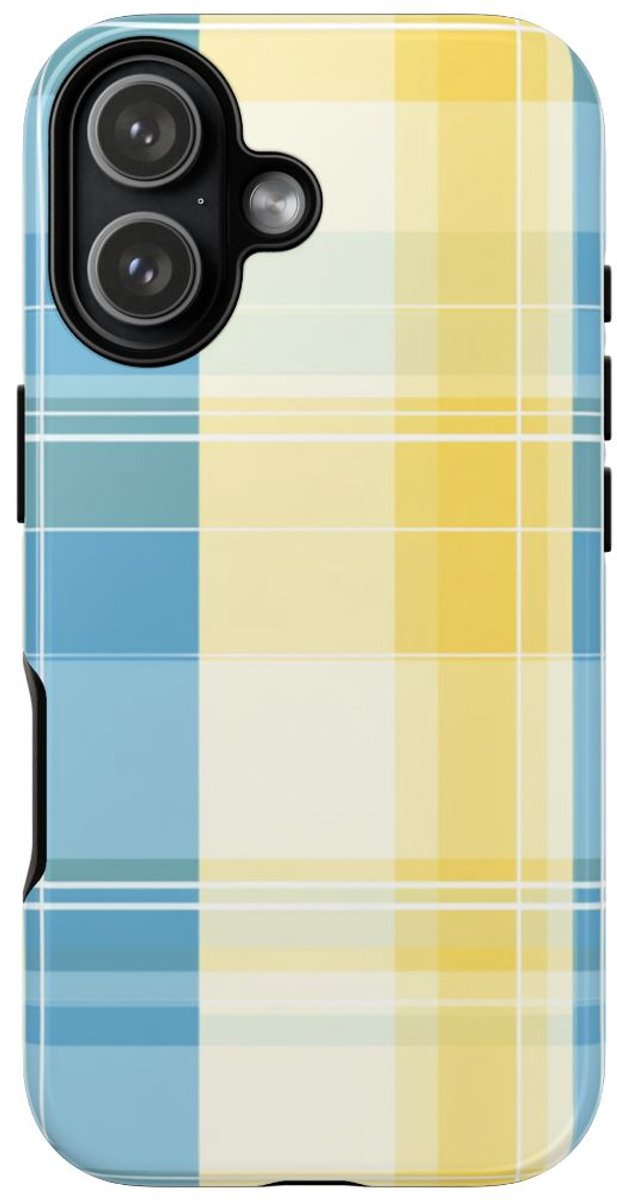 Ocean Blue en Geel Geruit Patroon – Telefoonhoesje Geschikt voor iPhone 17