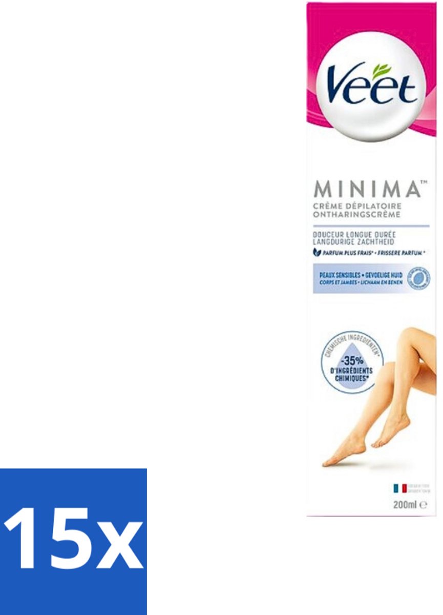 15 x Veet Minima - Ontharingscrème - Gevoelige Huid - Frisse parfum - 200ml - Veet Ontharingscrème - Gevoelige Huid - Ontharingscrème Benen - Ontharingscrème Armen - Ontharingscrème Oksels