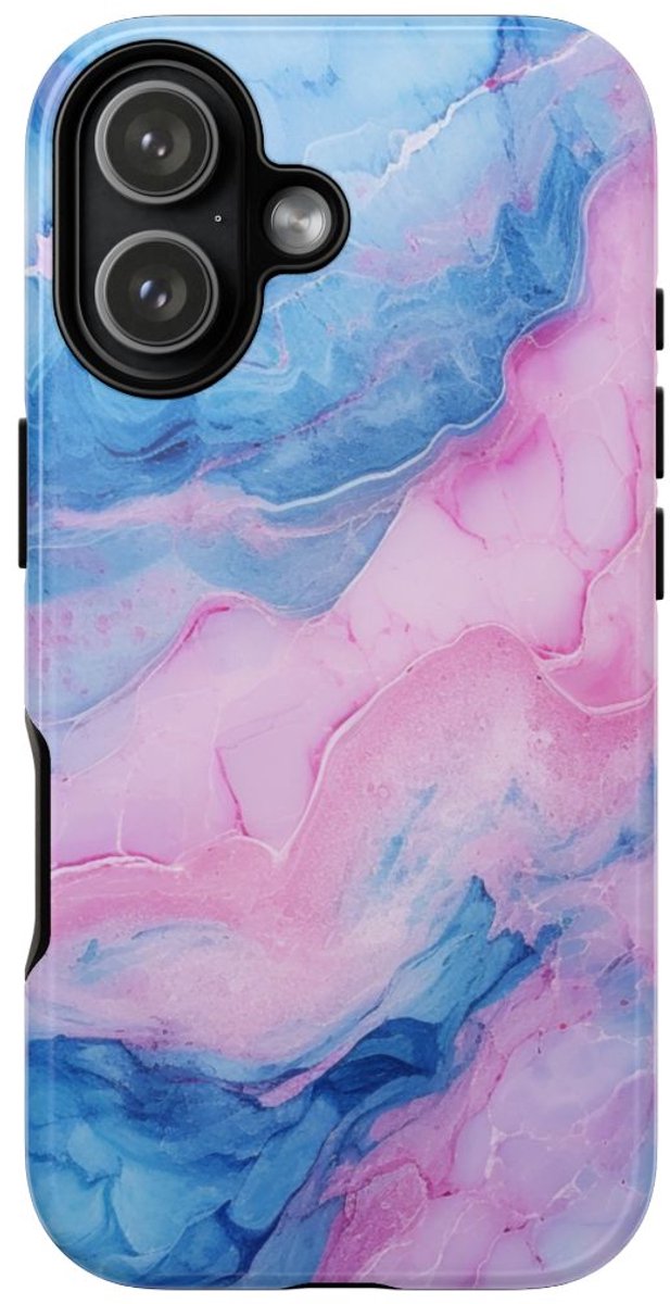 Blauw-Roze Marmerstructuur – Glanzend Stevig Hoesje Geschikt voor iPhone 17