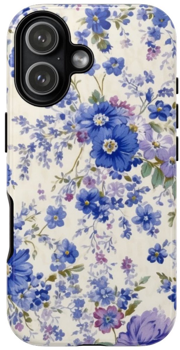 Blauw-Paars Bloemenpatroon – Telefoonhoesje Geschikt voor iPhone 17