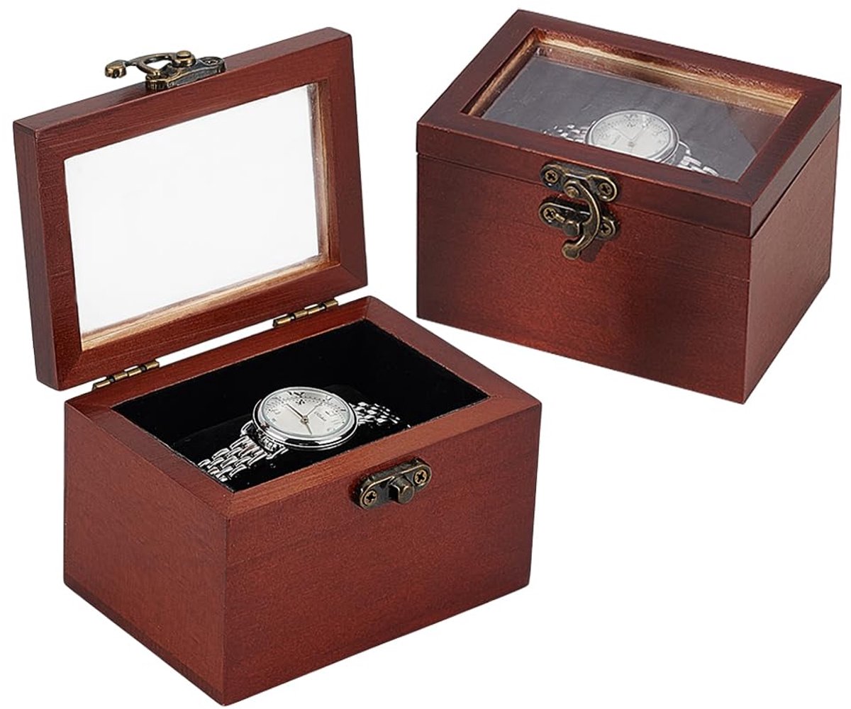 2pcs Watch Display Box Vintage Style Wood Watch Organizer for Watch Jewelry Display Case with Pillow for Men Women Home Travel Father