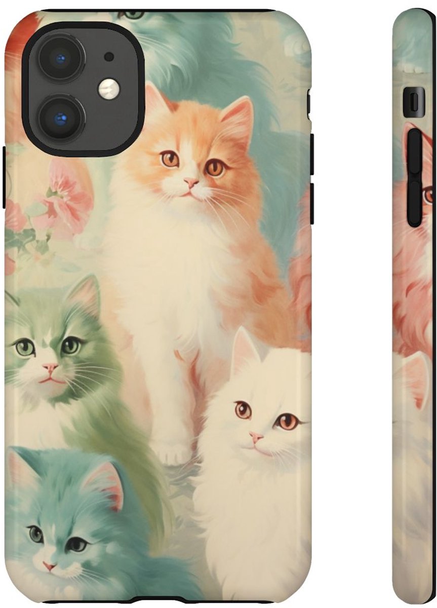 Kleurrijke Katten met Vintage Patroon – Telefoonhoesje Geschikt voor iPhone 11