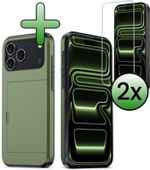 Coque rigide antichoc pour iPhone 17 Pro Pro avec porte-cartes et 2 iPhone de protection d'écran - Vert foncé
