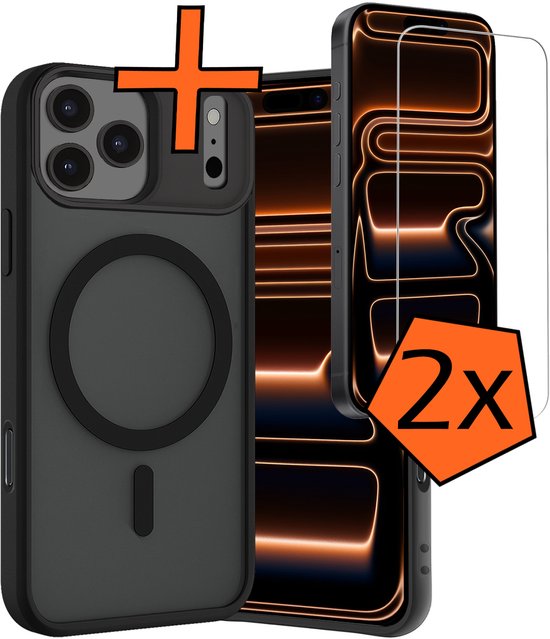 Hoes – Met 2x Screenprotector – Geschikt voor Apple iPhone 17 Pro Max – Magsafe Compatible – Sterk & Shockproof – Back Cover – Shock Proof Case – Telefoon Hoes – Zwart