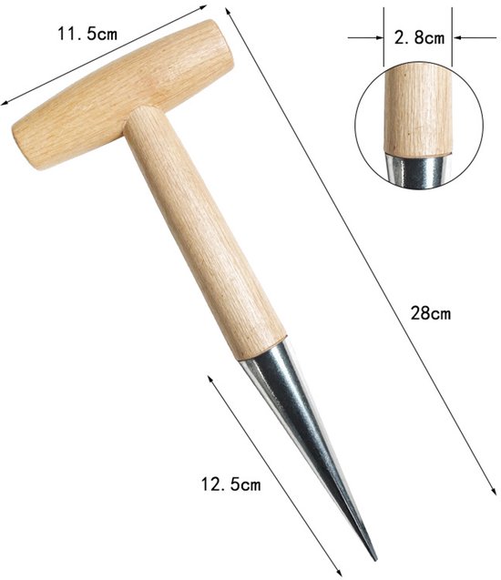 1-delig - Tuinperforator - T-vormig - geschikt voor bemesten, planten, groentezaden, verplanten, planten, ponsen en zaaien - houten handvat - zilver van Merkloos	 — afbeelding 3