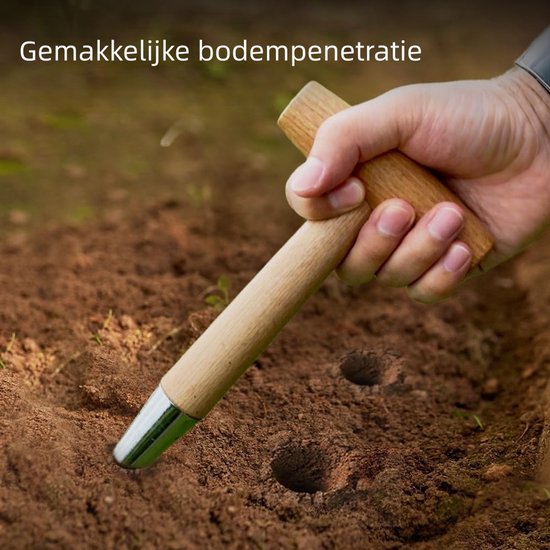 1-delig - Tuinperforator - T-vormig - geschikt voor bemesten, planten, groentezaden, verplanten, planten, ponsen en zaaien - houten handvat - zilver van Merkloos	 — afbeelding 2