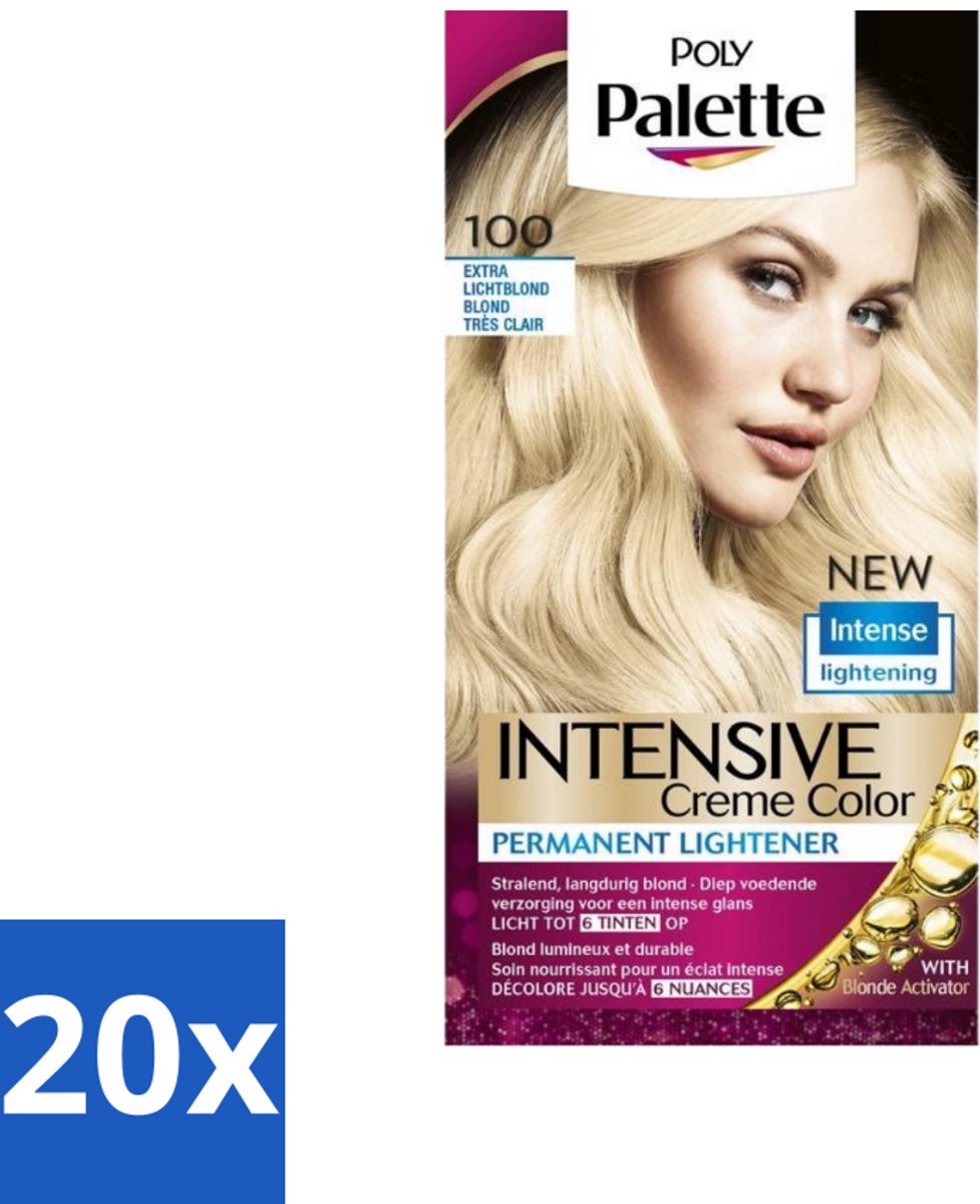 20 x Poly Palette – Haarverf – 100 Extra Licht Blond – 115 ml - Haarkleur - Blond - Haarkleuringscrème - Haarkleuringsproduct - Haarverzorging