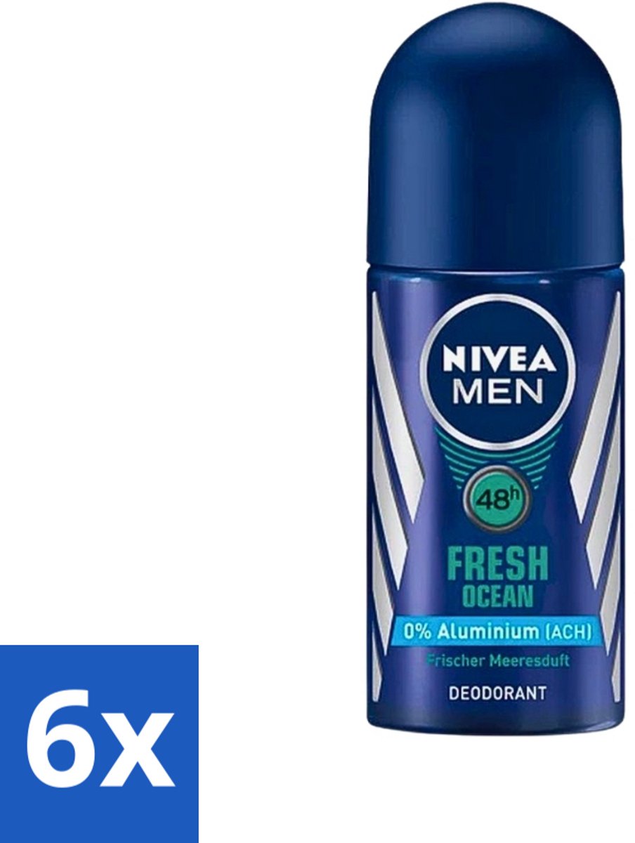 6 x Nivea - Men - Deodorant - Roller - Fresh Ocean - 50 ml - NIVEA MEN - Deodorant Roller - Frisheid - Oceaangeur - Zweetbescherming