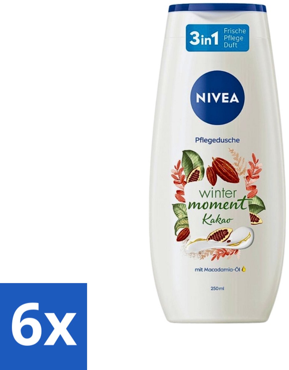 6 x Nivea - Douchegel - Winter Moment Cacao - 250 ml - Douchegel - Winter Moment - Cacao - Verzorgende Douchegel - Macadamia-olie