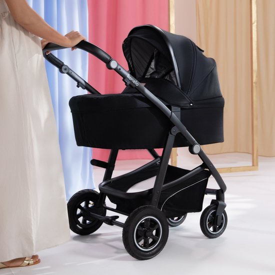 Lionelo Bianka Kinderwagen 3 in 1 - Reiswieg + Wandelwagen + Autostoel - Grote Luchtbanden, Volledige Vering - Inklapbaar - Verstelbare duwstang - Buggy Omkeerbare Zitting - 0-22kg - Accessoireset - Zwart