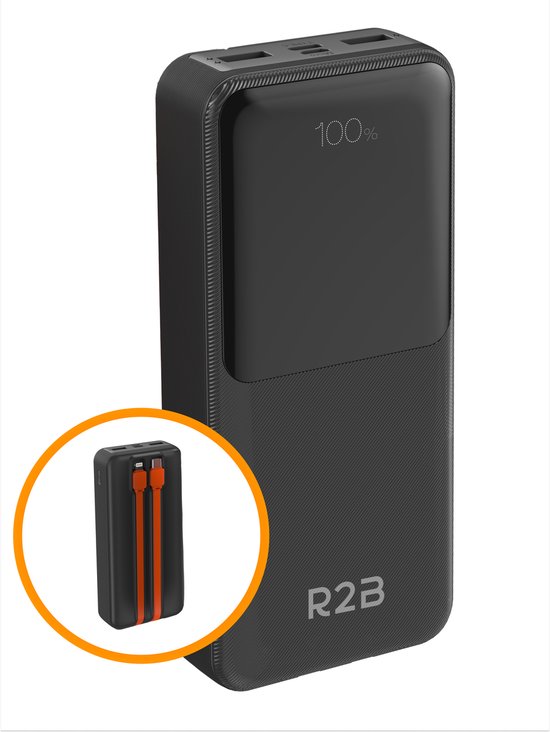 R2B Powerbank 20000 mAh met ingebouwde Oplaadkabels (8 Pins - R2B - €29,69
