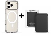VOWLUX Compatible MagSafe Hoesje voor iPhone 17 Pro Max Transparant – Inclusief Zwarte Wallet Pasjeshouder – 24 Magneten – Kunstleer – 3 Kaarten – Shockproof Case