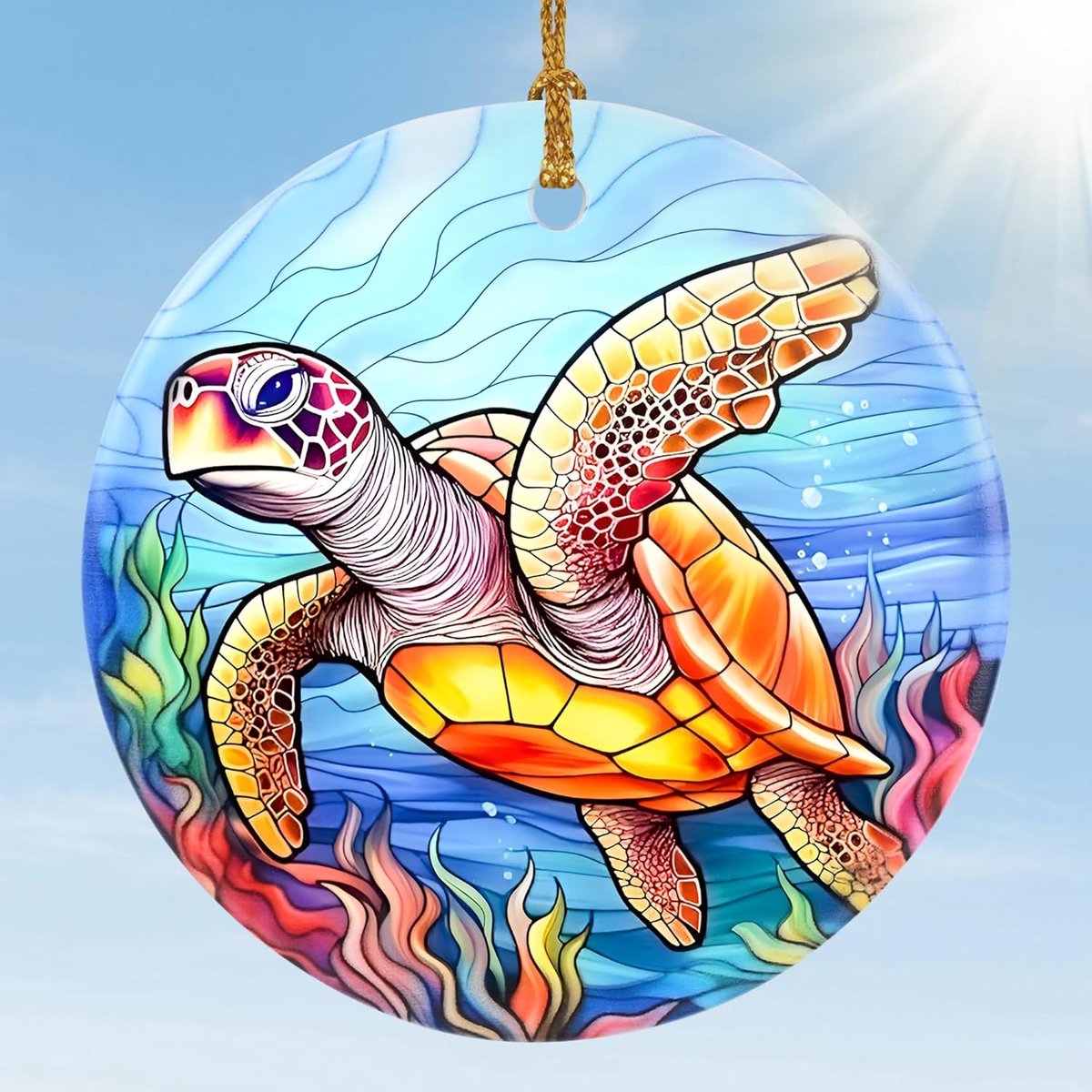 Kerstboom schildpadornamenten in verschillende kleuren en stijlen.