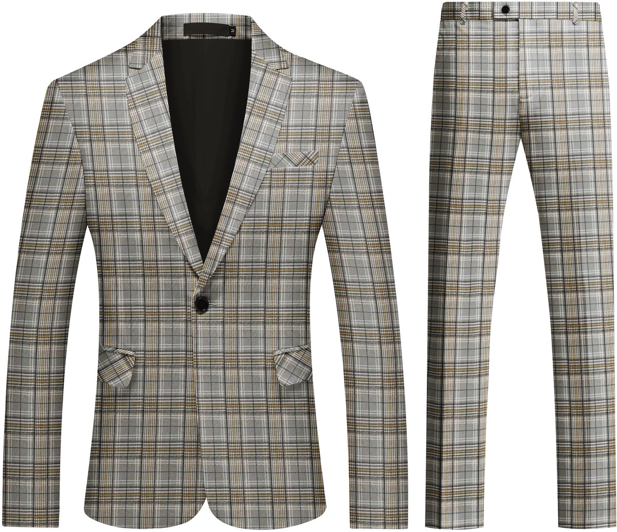 ALLTHEMEN Heren Pak Print - Enkel Knops Middensplit - Tweedelig pak - XXL