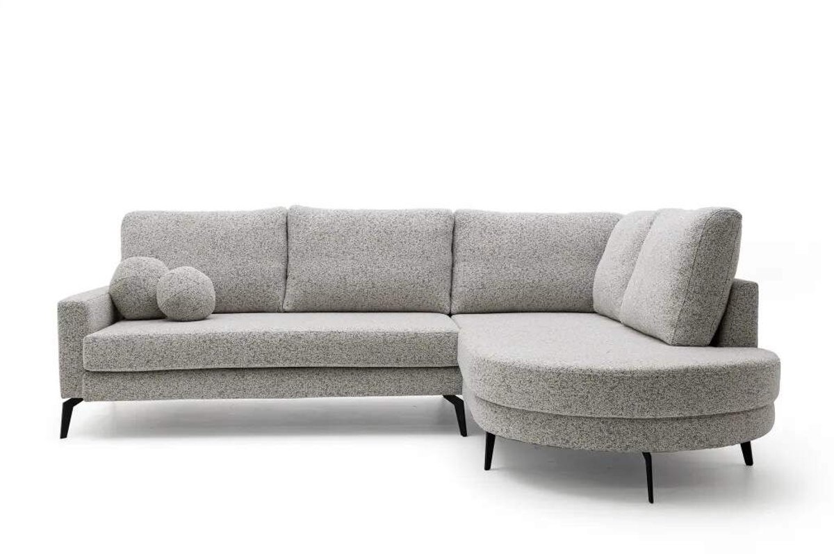 Hoekbank miya- lounge rechts- ronde love seat- grijs structuurstof- hoeksalon met ronde lounge