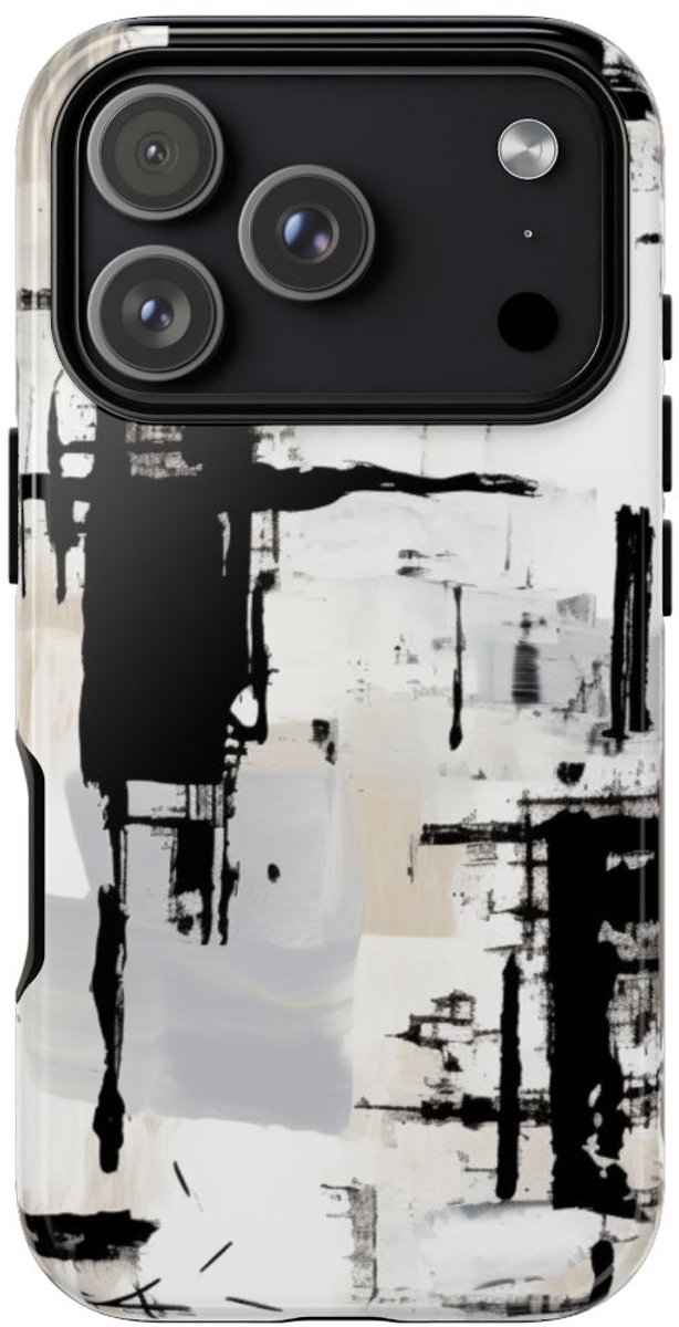 Monochrome Abstracte Penseelstreken – Telefoonhoesje Geschikt voor iPhone 17 Pro