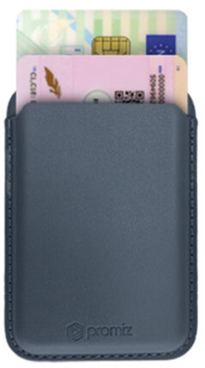 Promiz Magnetic Kaarthouder iPhone 17 of 17 Pro – MagSafe Compatible – Blauw – PU Leather / Kunstleer