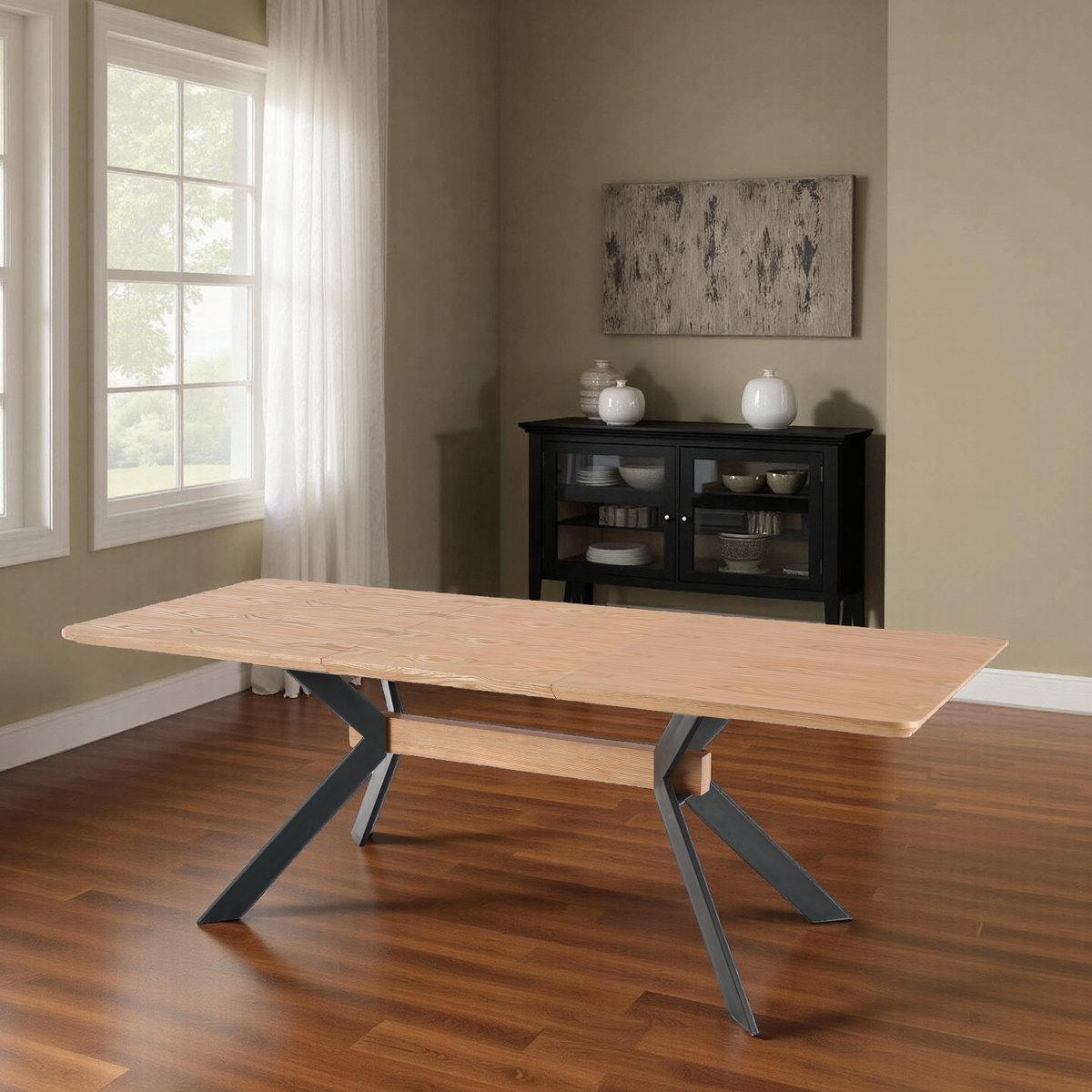 Luxe Uitschuifbare Eettafel – Industriële Houten Tafel met Stalen Frame – Verstelbaar van 160 tot 220 cm – 8 Personen – Rechthoekig – Houtskleur/Zwart – Robuust & Stijlvol Ganeey
