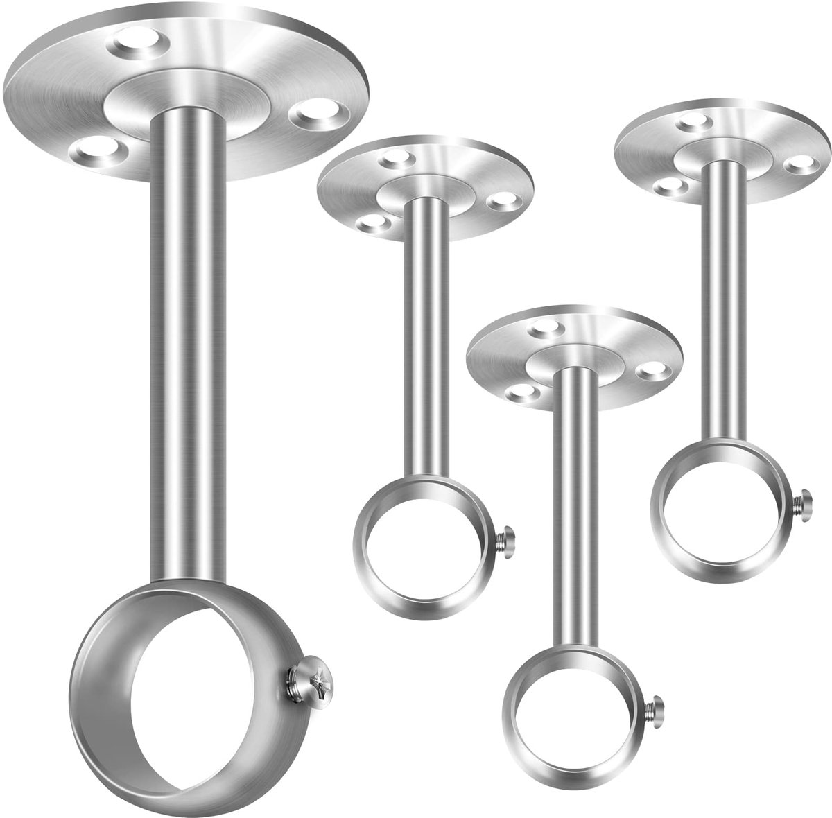 Azomor® Set van 4 verstelbare zilverkleurige plafondhouders voor gordijnstangen