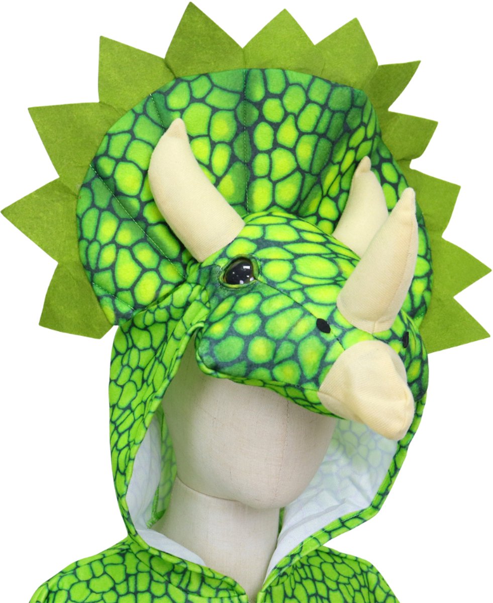 Joya Kids® Verkleedcape Triceratops | Dinosaurus Cape met 3D Dino Kop op Capuchon | Zachte Kindercape met Knuffel Dierenkop | Verkleden | Groene Verkleed Cape | | oud — afbeelding 4