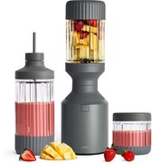 Blender puissant BEAST - 3 gobelets de mélange sans BPA - 1200 ml - 1200 W - Avec bouchons de rangement, bouchon pour boire et bouchon de transport - Idéal pour les smoothies et les sauces - Gris foncé