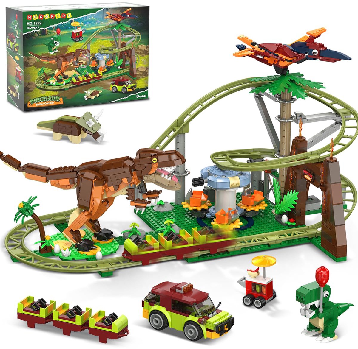HOGOKIDS Dinosaurus Achtbaan Bouwset - 1222 Delig - STEM Speelgoed - Vanaf 8 Jaar