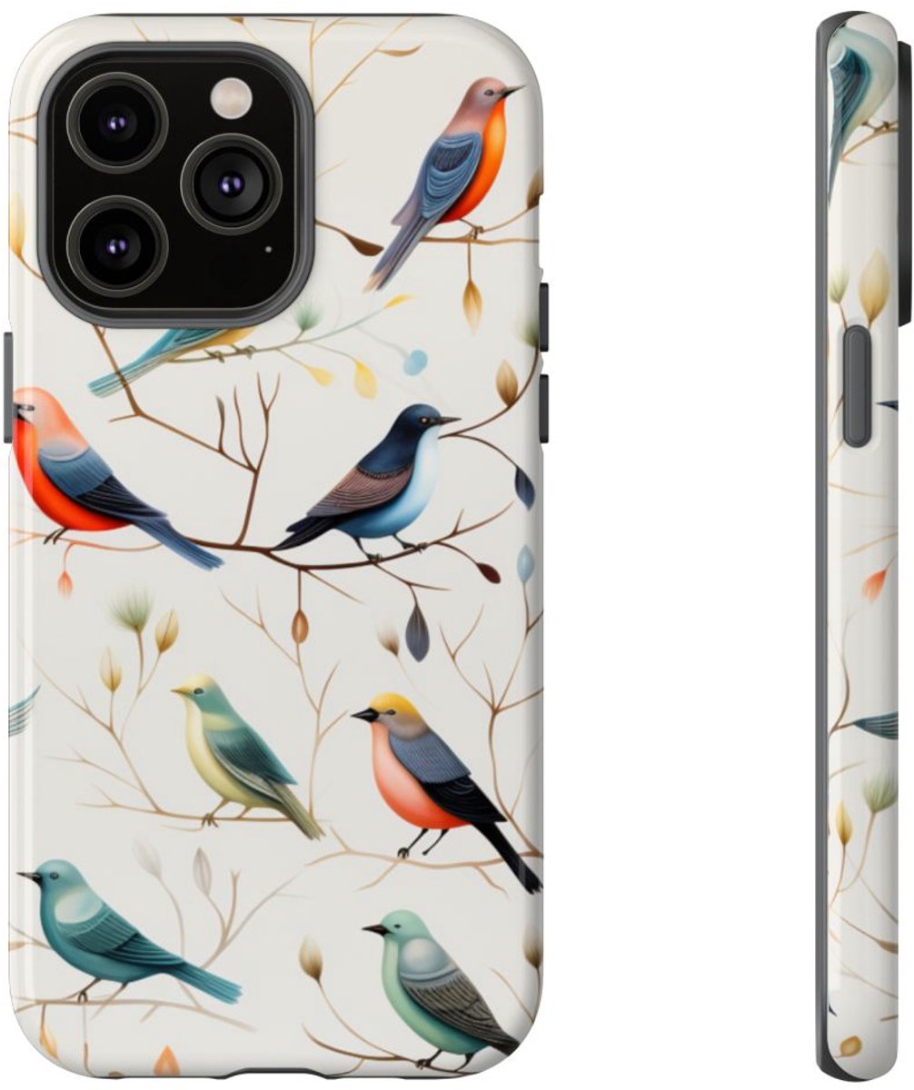 Vrolijke Vogels op Takken Patroon – Telefoonhoesje Geschikt voor iPhone 14 Pro Max