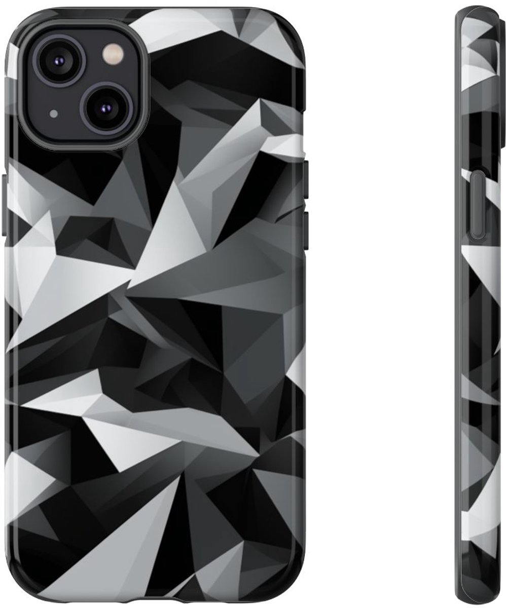 Zwart-Grijs Geometrisch Abstract Patroon – Telefoonhoesje Geschikt voor iPhone 14 Plus