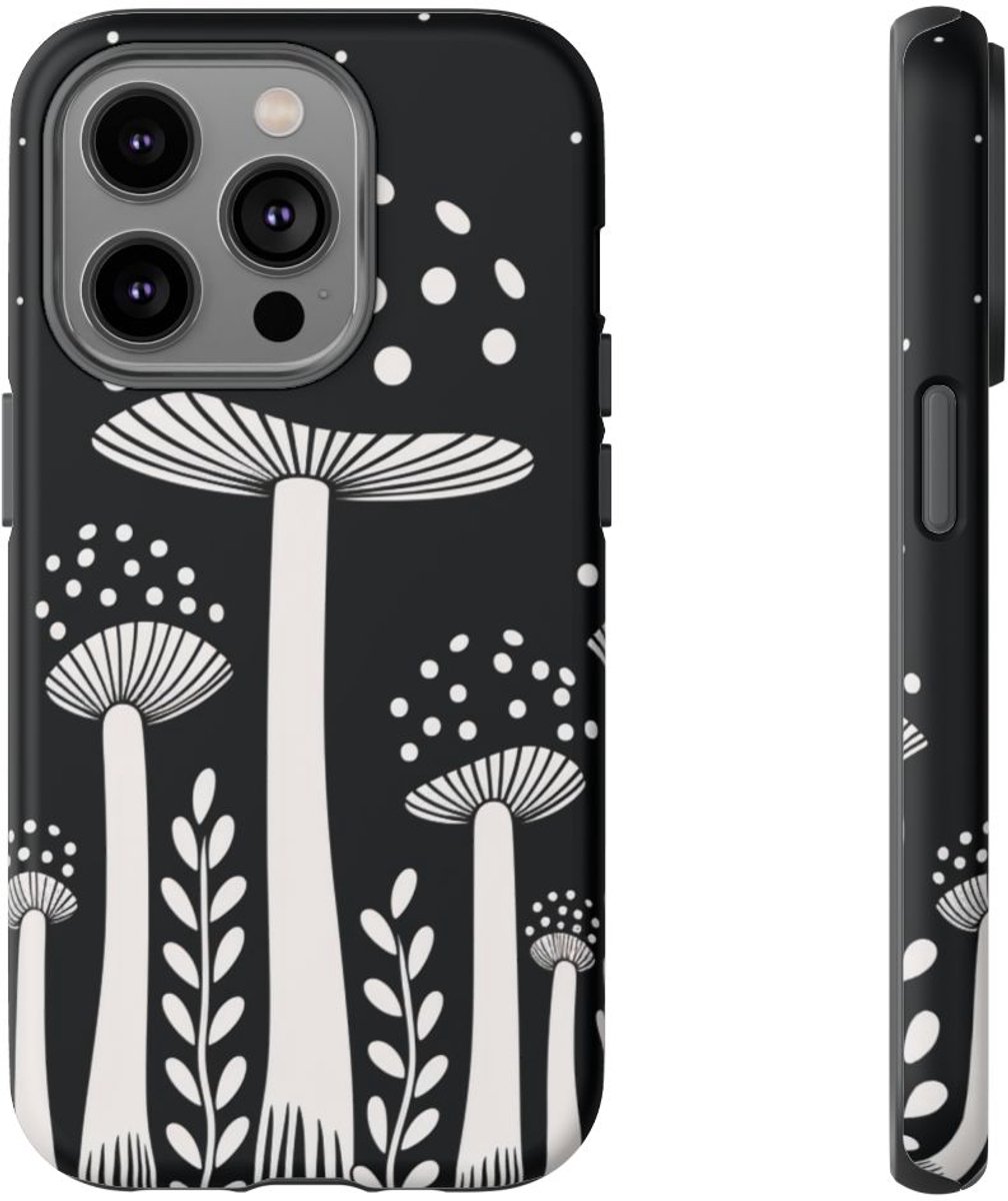 Zwart-Wit Paddenstoelenpatroon – Telefoonhoesje Geschikt voor iPhone 14 Pro