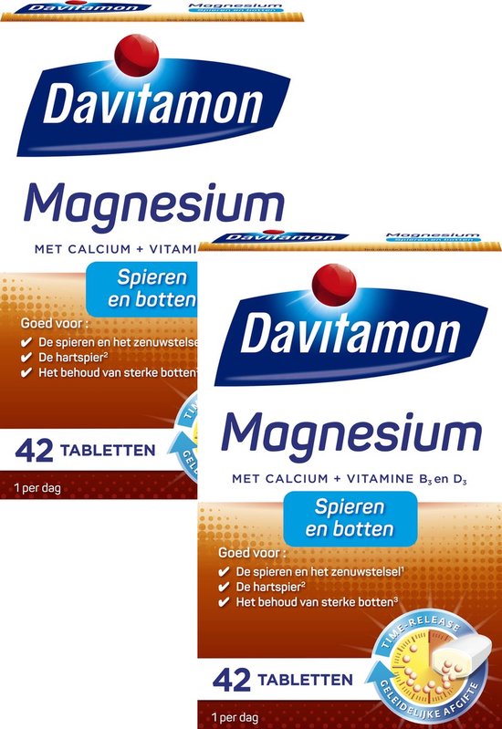 Davitamon Magnesium tabletten – Magnesium met Calcium en Vitamine D - Magnesium tabletten voor spieren en botten - Voedingssupplement - 2 X 42 stuks - BUNDEL