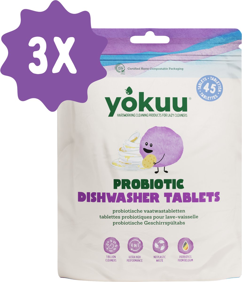 YOKUU Probiotische Vaatwastabletten - 135 Tabs Voordeelverpakking - Plasticvrij - Zonder Parfum Fosfaten Chloor Parabenen of Ammoniak