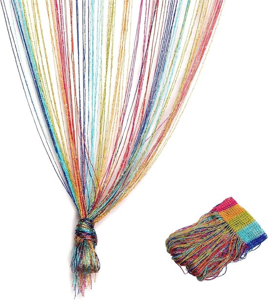 Moustiquaire - 100 x 200 cm - Anti-moustique - avec pompons - Moustiquaire de porte - Rideau de porte - Décoration de fenêtre - Plastique - Luxe Moustiquaire de porte - Rideau moustiquaire de porte - pour porte, décoration intérieure - arc-en-ciel