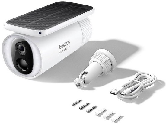 Baseus Beveiligingscamera S1 – Draadloos – Slimme beveiliging – Meedraaiende Zonnepaneel – Buiten – 2K Camera – Stand Alone – WIFI - Werkt met en zonder Homestation – Waterdicht - Weerbestendig – Nachtzicht - Wit