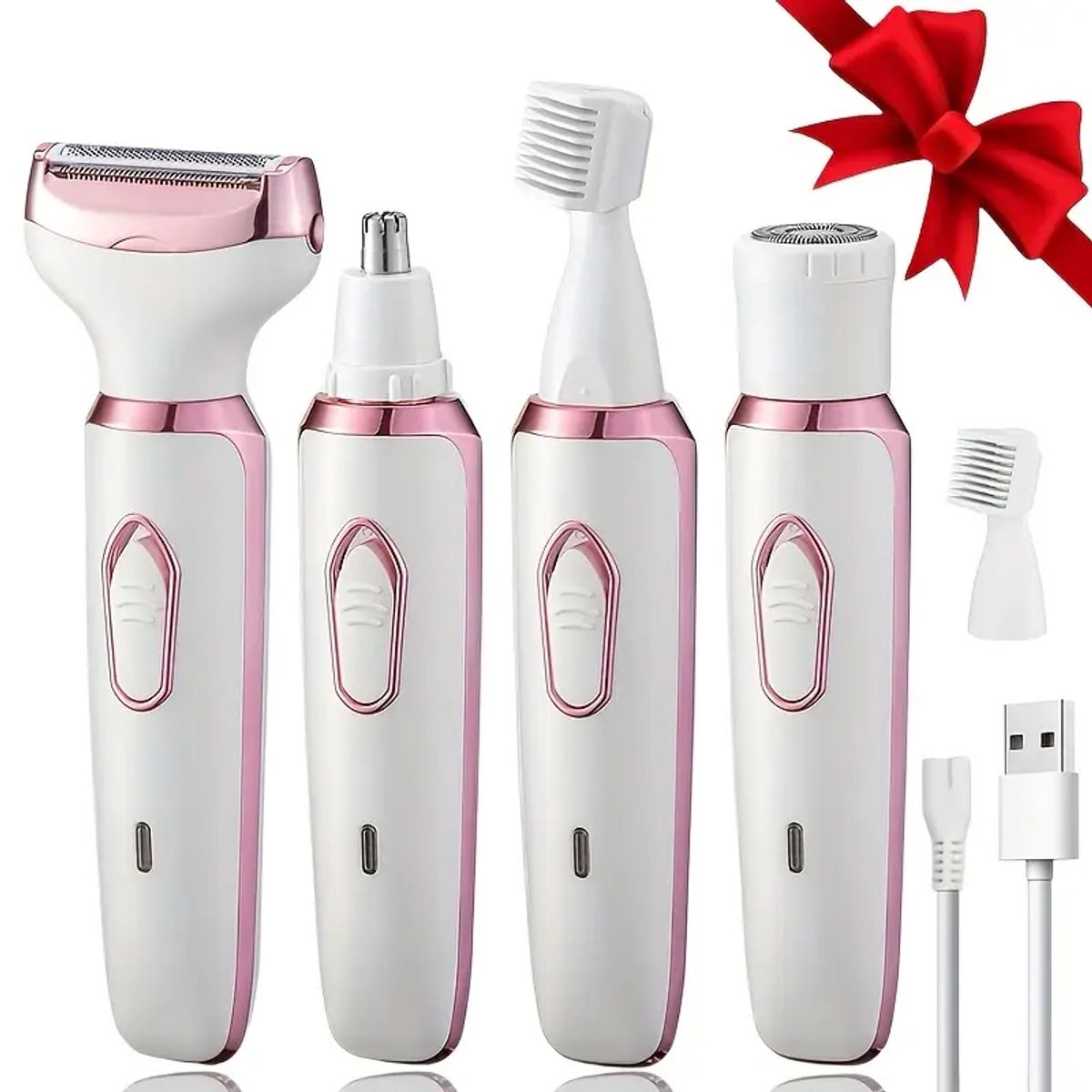 4-in-1 Draadloze Elektrische Ladyshave – Pijnloze Trimmer voor Vrouw – Geschikt voor Benen, Lichaam, Oksel, Armen, Bikinilijn– Ladyshave voor vrouwen – Nat en droog – USB Oplaadbaar