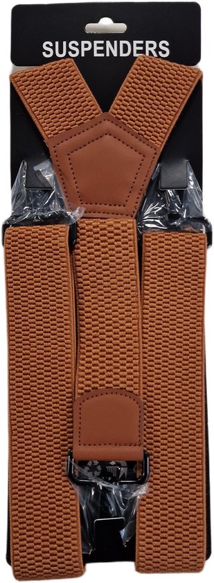 Bretelles | Couleur: Cognac | Bretelles Hommes Adultes | Mousqueton robuste | 3 Crochet solides | Une taille unique pour tous
