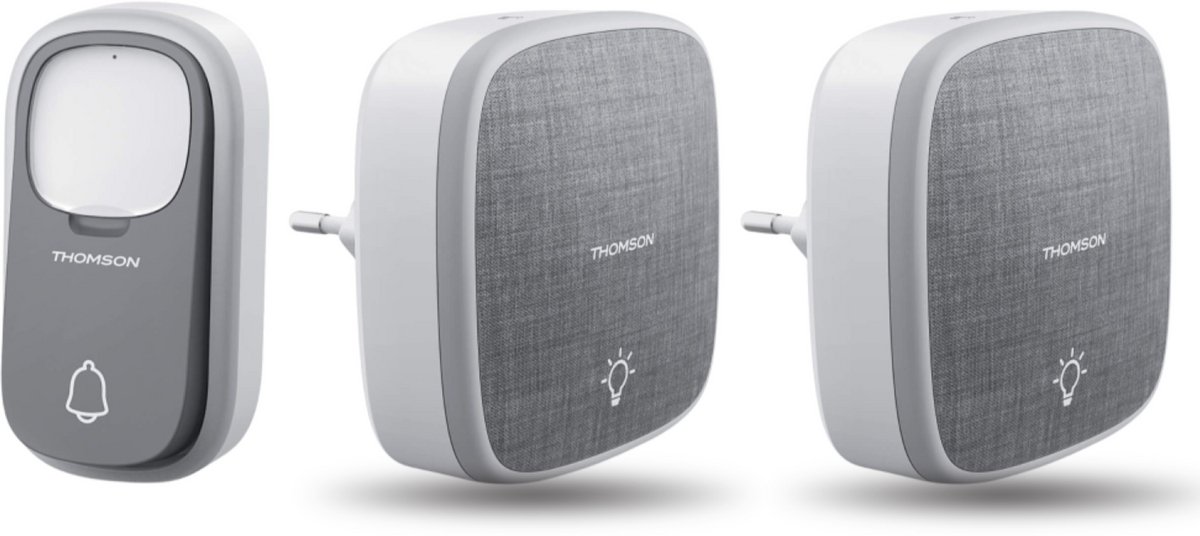 Thomson 513133-2 draadloze deurbel met kinetische knop en 2 plug-in ontvangers - netstroom ontvanger - voor stopcontact - twee chimes