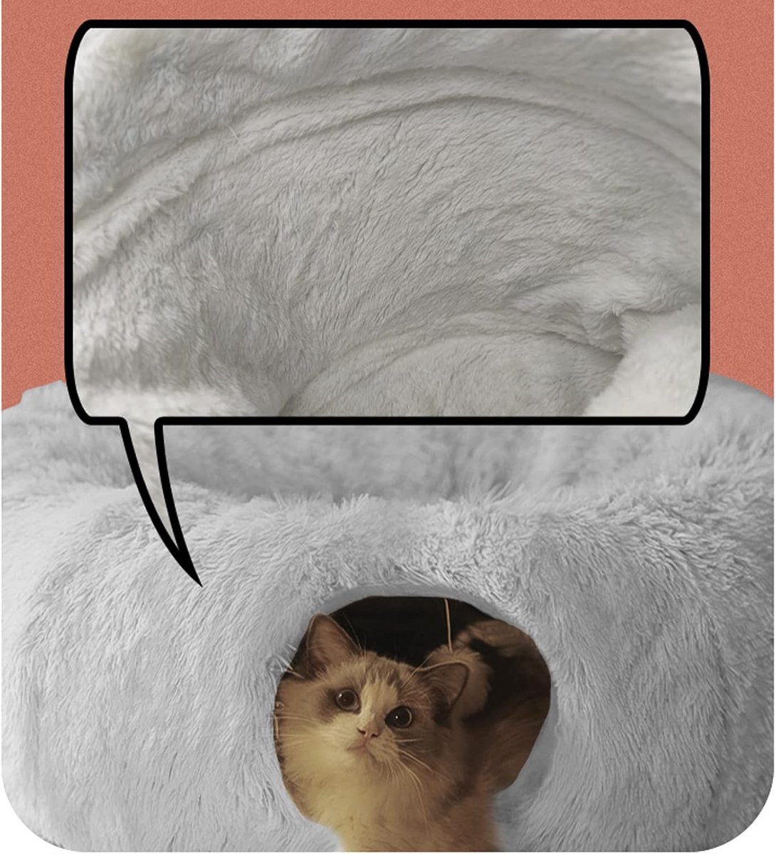 Kattentunnel - Kattenbed - kattenmand - Pluche Kattentunnel - Grijs Kattenhuis - Kattentunnel - Opvouwbare Kattengrot – foto 7