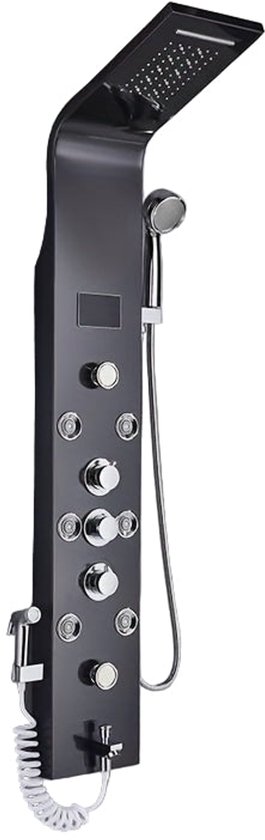 CDouchepaneel Zwart LED Douchepaneel Voor Badkamer Hydromassages Multifunctioneel Douchesysteem Wandkolom 6 Grote Massagesproeiers