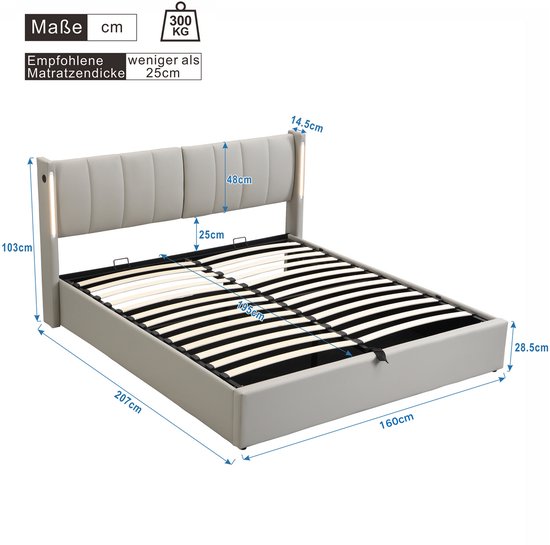 UISEBRT Gestoffeerd bed 90 x 200 cm, bedframe met knopen, platformbedframe met gevoerd hoofdeinde van kunstleer, houten lattensteun, tweepersoonsbed voor volwassenen, modern design (beige