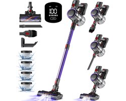Elekiatech Steelstofzuiger - Steelstofzuiger Draadloos - LED Touchscreen - Batterijduur tot 50 minuten - 1,5L Stofreservoir - Voor Tapijt, Harde Vloeren & Dierenhaar - Paars
