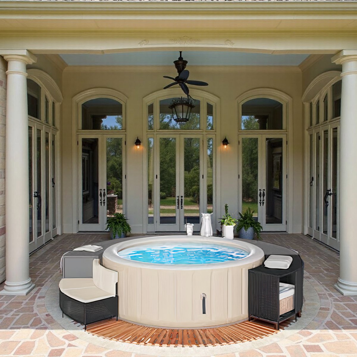 Opblaasbare Spa Bubbelbad 4 Personen - Luxe Rattan Design - Opblaasbare - €950,00