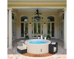 Opblaasbare Spa Bubbelbad 4 Personen – Luxe Rattan Design met Verwarming 42°C, 110 Jets, Thermische Afdekking & Bodem – Tuin Jacuzzi Whirlpool – Hometotry