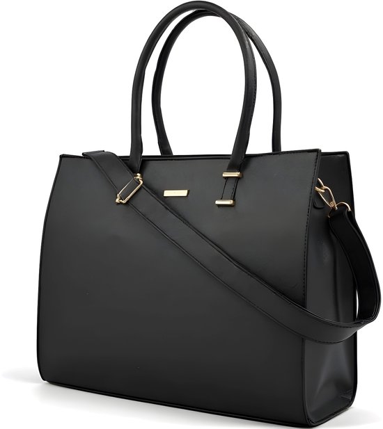 Sophie Siero® Dames Tas Zwart – Schoudertas & Shopper Dames – Laptop Tas 15 Inch – Werktas Dames – Schooltas & Handtas – Grote Zwarte Tas met Ritssluiting – Inclusief Binnenvakken